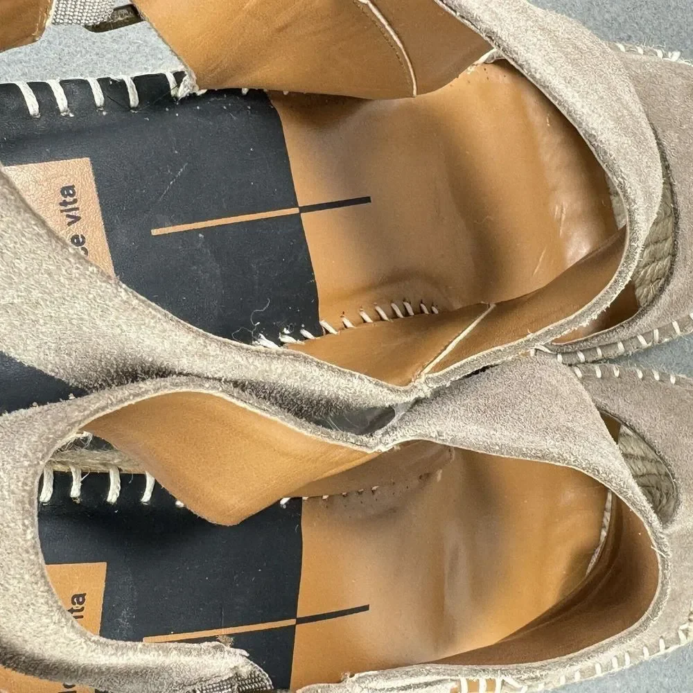 Dolce Vita Sandals Size 9.5 Taupe Espadrille Slingback Wedge Heel Nubuck Leather
